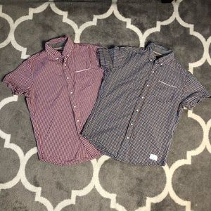 Adam Levine Mens Small Set of 2 Checkered Plaid Button Down Shirts Maroon 5